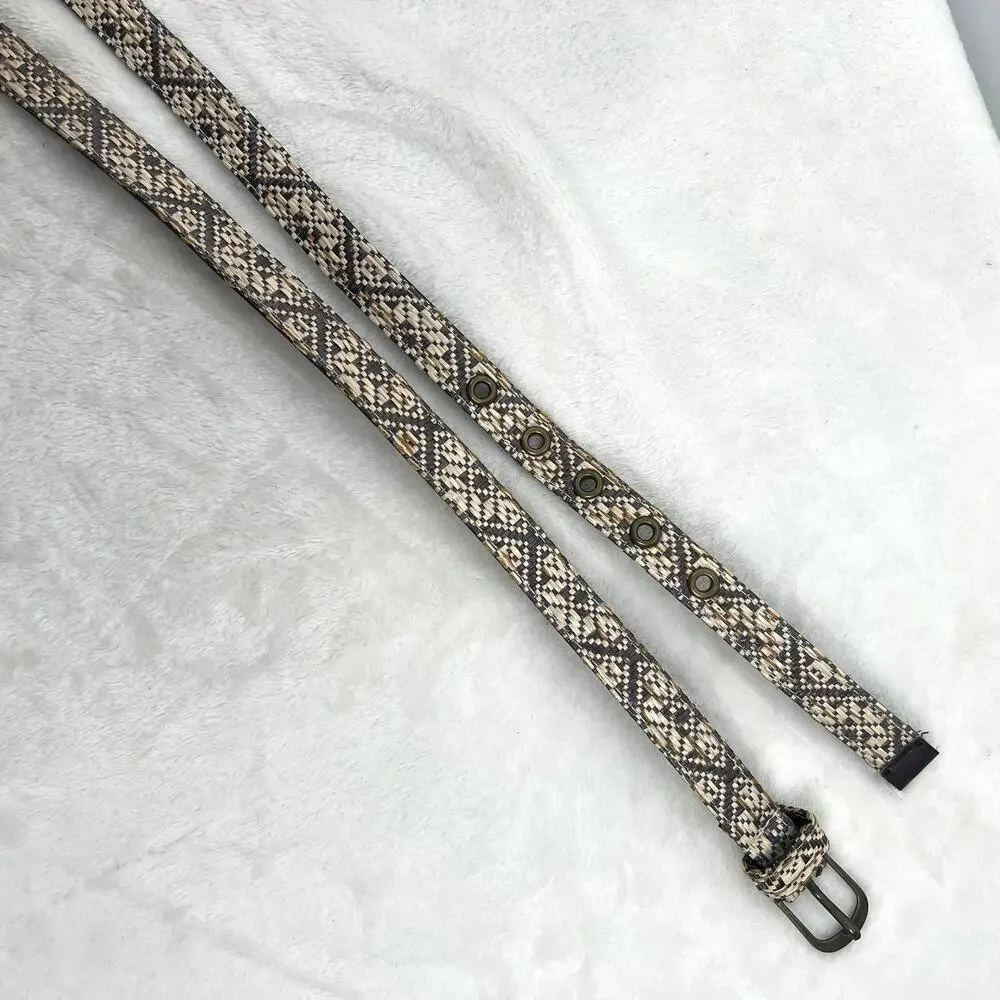 Unbranded Narrow Straw Belt Brown/Cream 14 Beachy Natural Boho